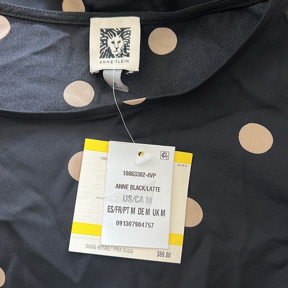 Anne Klein Large Dot Bateau Neck Short Sleeve Blouse, NWT, Size M - Picture 7 of 8